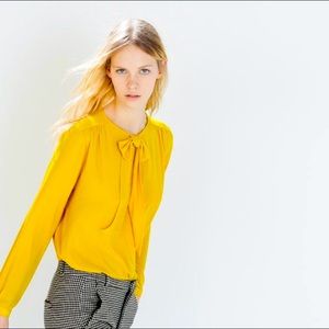 Zara | Bow neck mustard yellow blouse